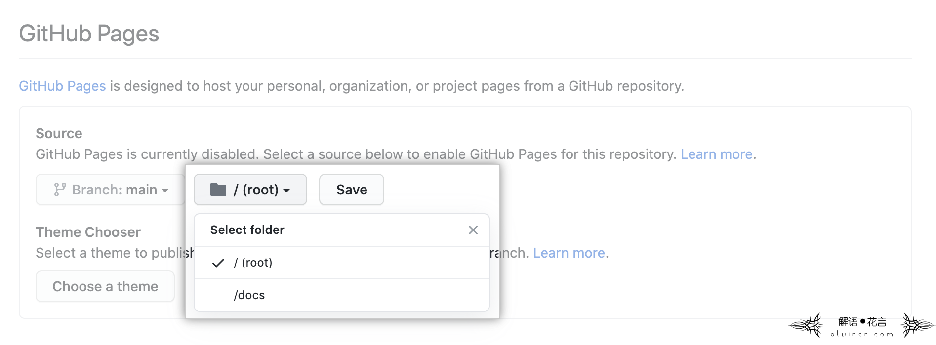 Drop-down menu to select the folder for publishing source